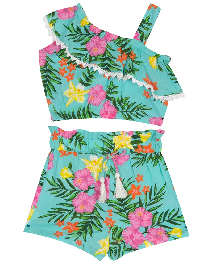 Baby Girls Hibiscus Floral One Shoulder Top and Short, 2 Piece Set | Macys (US)