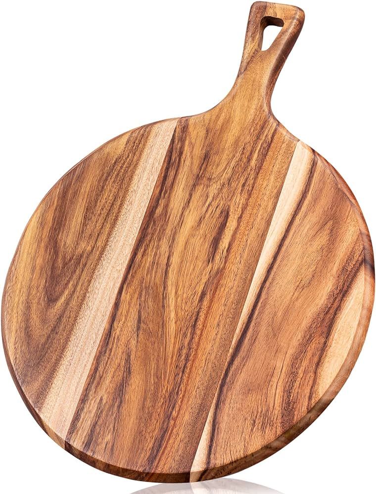 Acacia Wood Pizza Peel Cutting Board - GLNWUE Round Cutting Boards with Handle for kitchen,Wooden... | Amazon (CA)