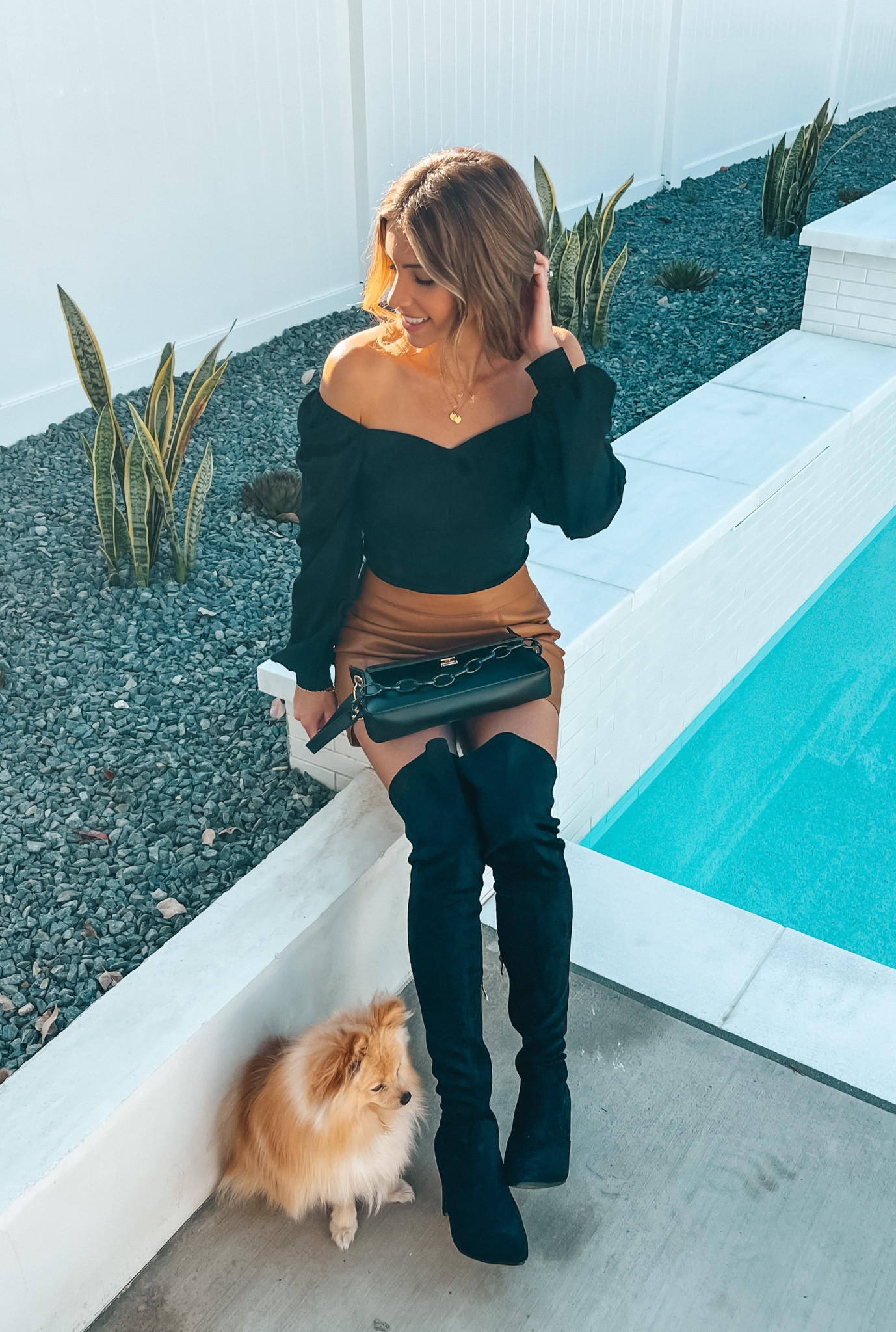 Dressy casual with neutrals. 
🚨These boots are on SALE right now!🚨
My gold double heart necklace is my forever go to necklace. I’ve had it for 15 years and I still love it as much as the day I got it. It’s a timeless jewelry staple, that’s why they still sell it even to this day. 💕

www.livingbarelyblonde.com
#holidaylook #winteroutfit #afxme #tconecklace #doubleheartnecklace #goldheartnecklace #sweetheartbouse #blacklongsleevetop #veganleatherskirt #otkboots #blackboots #highblackboots #blackhandbag #veganhaircare #glutenfreehaircare #hairtools #goldrings #kristah #treasures #barelyblonde #livingbarelyblonde #jenniferxerin #christmasoutfit

#LTKHoliday #LTKxAF #LTKsalealert