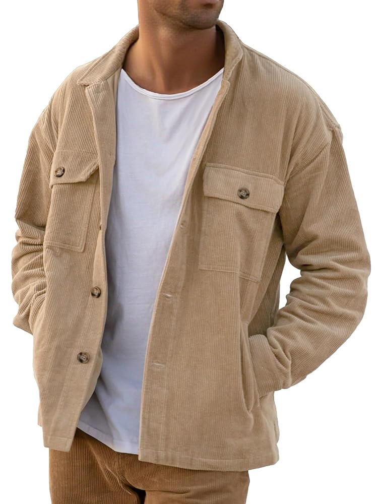 PLEPAN Men's Corduroy Shacket with 4 Pockets (Chest & Side Slant) Button Down Work Jackets Casual... | Amazon (US)