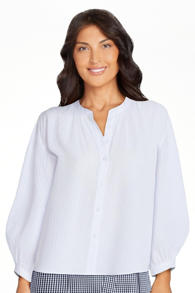 Free Assembly Women's Shirred Cotton Button Down Blouse with Long Sleeves, Sizes XS-XXL | Walmart (US)