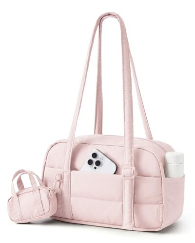 BAGSMART Purses for Women, Puffer Shoulder Bag Small Tote Handbags, Pink | Amazon (US)