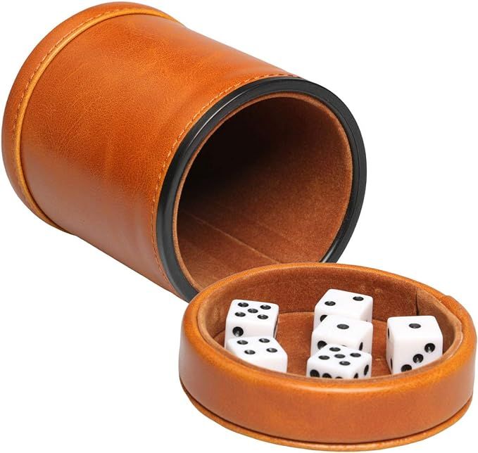 RERIVER Leatherette Dice Cup with Lid Includes 6 Dices, Velvet Interior Quiet in Shaking for Liar... | Amazon (US)