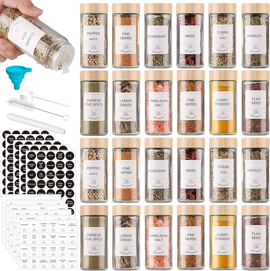 24 Pack 4 oz Glass Spice Jars with Bamboo Lids, Empty Round Spice Containers Bottles with Shaker ... | Amazon (CA)