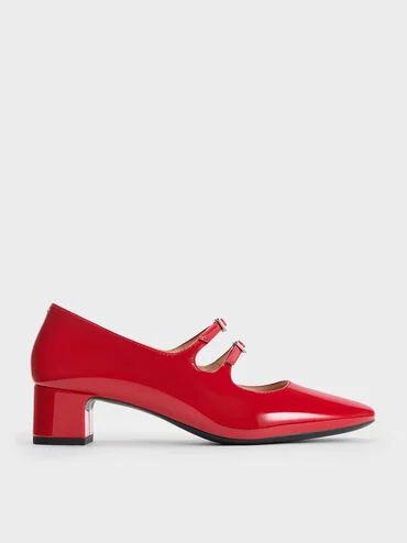 Double Crystal-Buckle Mary Jane Pumps
 - Red | Charles & Keith US