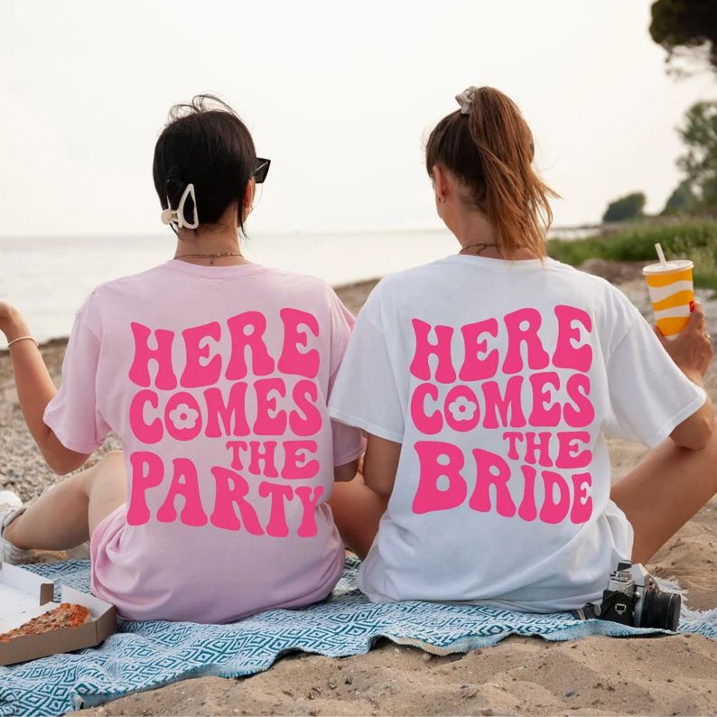 Here Comes the Bride and Here Comes the Party Retro Bachelorette Party Shirts Groovy Bachelorette... | Etsy (US)