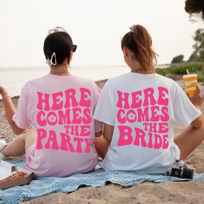 Here Comes The Bride And Here Comes The Party Retro Bachelorette Party Shirts Groovy Bachelorette... | Etsy (US)