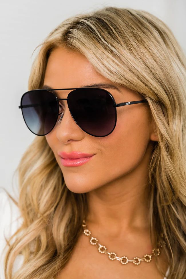 Time To Go Black Aviator Sunglasses | Pink Lily