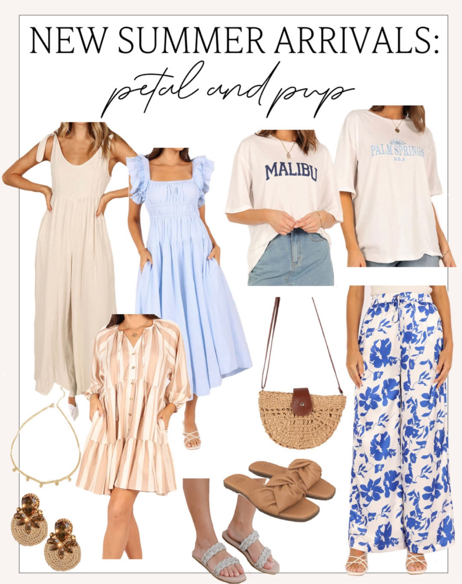 New summer arrivals from Petal and Pup! Cute floral wide leg pants, comfy and cool jumpsuit, summer dresses, summer statement earrings and more! 

#petalandpup #summeroutfit #summerdress 

#LTKSeasonal #LTKunder100 #LTKstyletip