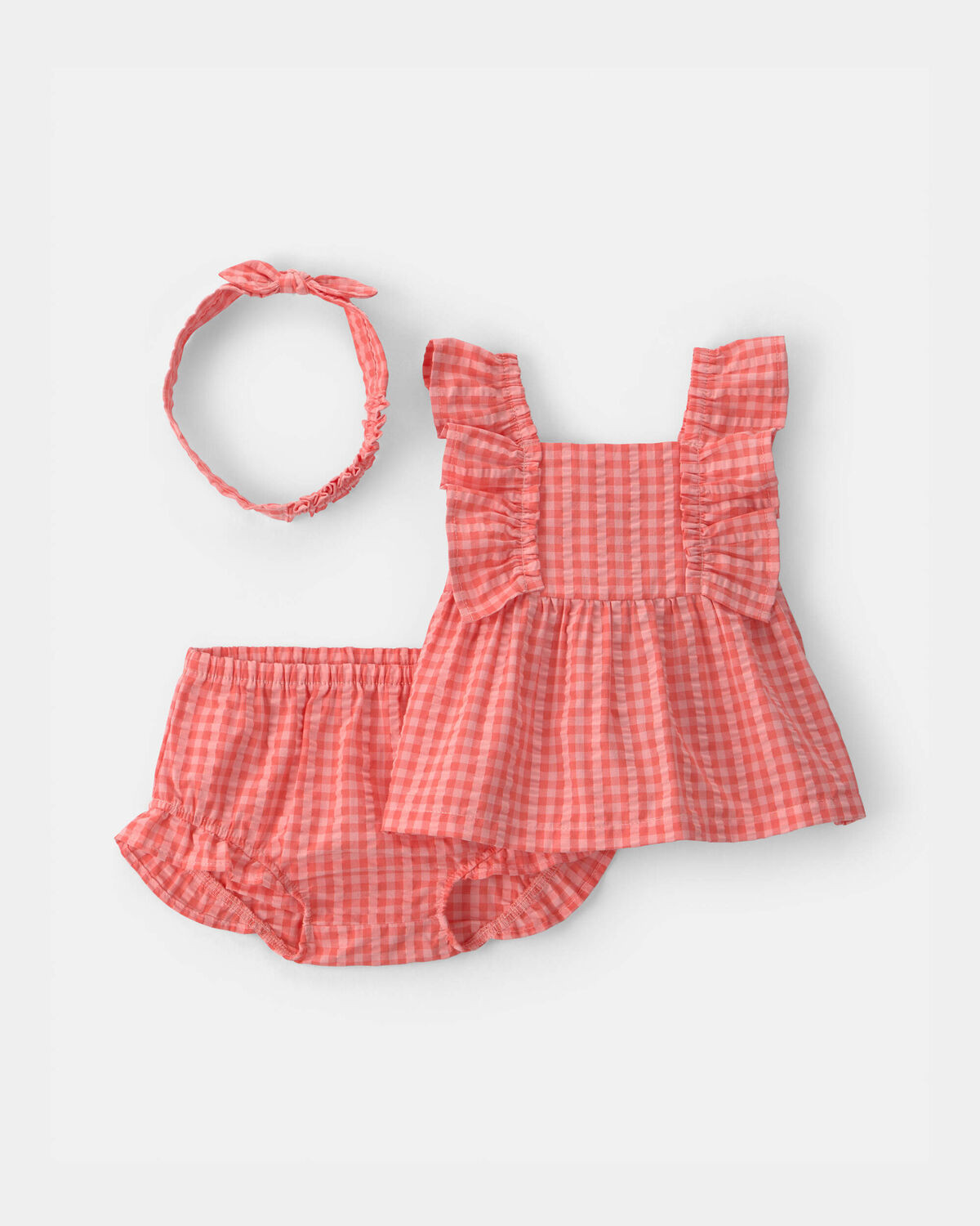 Baby Girl 3-Piece Gingham Top & Short Set - Coral | Carter's Inc