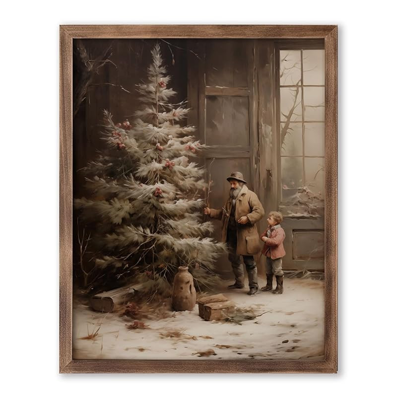 Country Christmas Vintage Painting Print Winter Rustic Wall Art Farmhouse Christmas Holiday Decor... | Amazon (US)