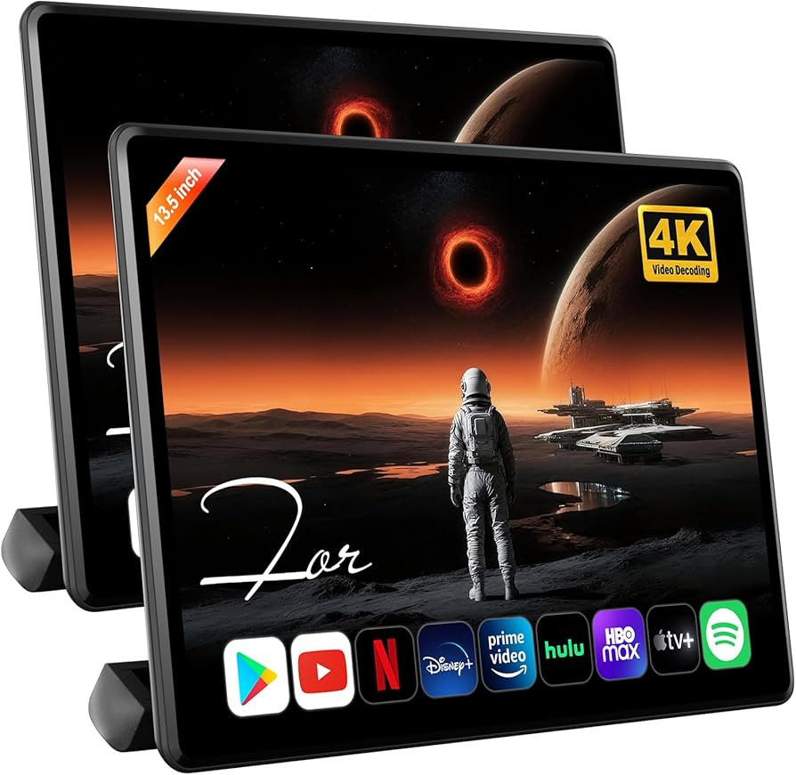 13.5" Android 13 Car Headrest Monitor 2-Pack - 4G+64G 4K Dual Car TV for Back Seat, HDMI Sync, Pa... | Amazon (US)