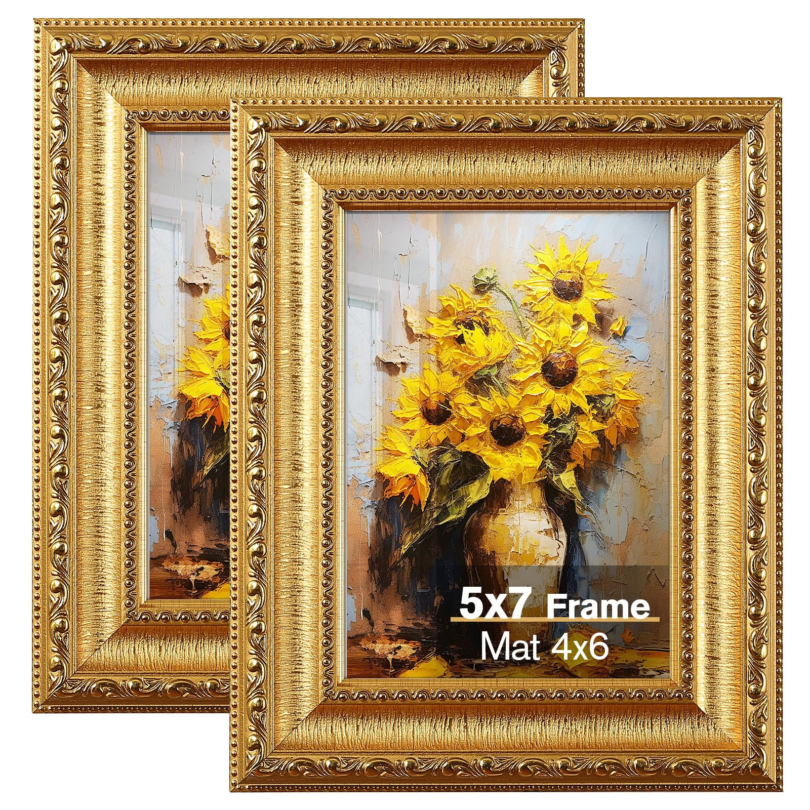 5x7 Gold Picture Frame, Photo Frame for Wall or Tabletop Display, 2 Pack Ornate Vintage Picture F... | Amazon (US)