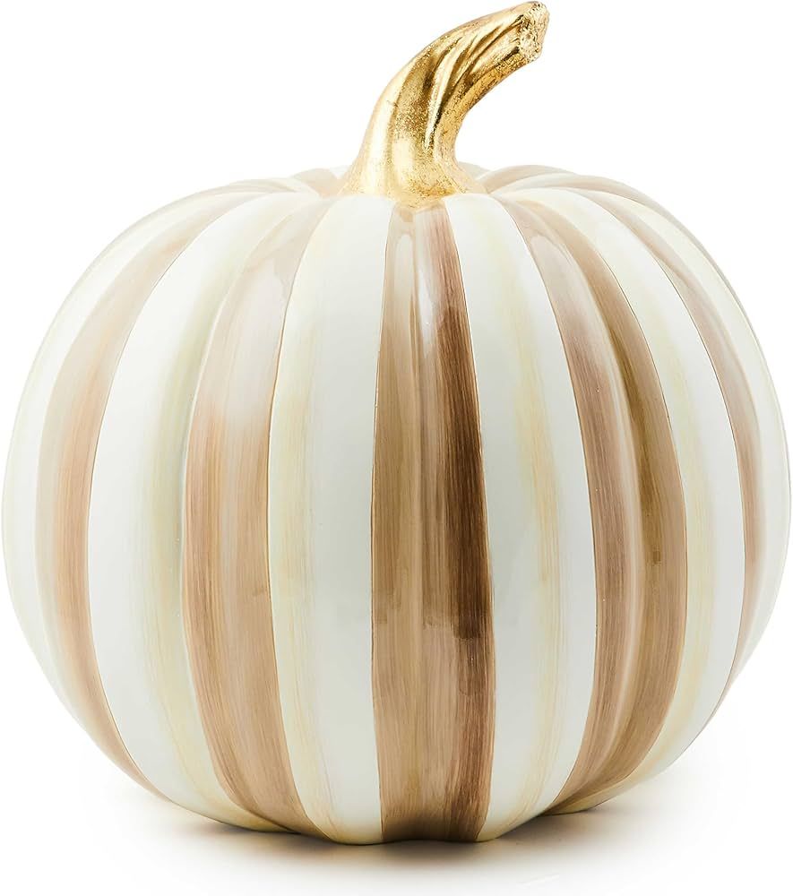 MACKENZIE-CHILDS Medium Pumpkin, Resin Halloween Home Decor, Brown-and-White Mocha Stripe | Amazon (US)