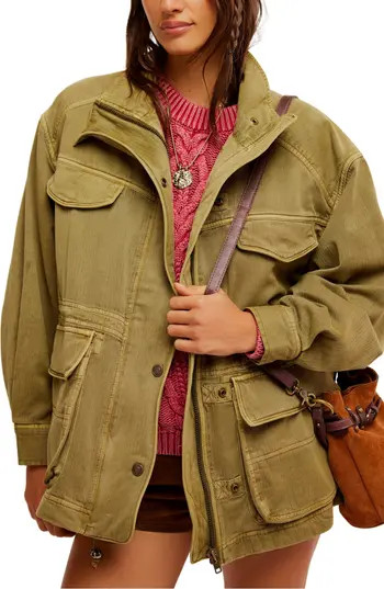 Free People Arya Cotton Twill Utility Jacket in Dried Herb at Nordstrom Rack, Size X-Large | Nordstrom Rack