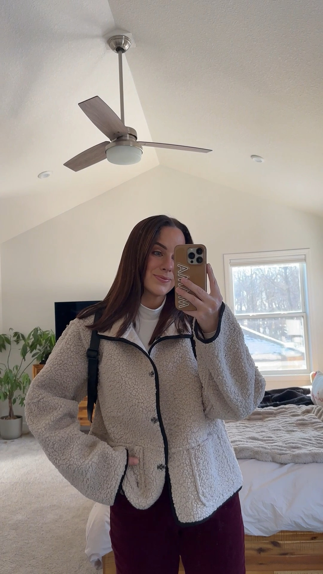 Casual winter outfit - this Sherpa jacket is from habitat but linked similar! Burgundy corduroy pants 30% off in multiple colors! M top, 4 reg pants & my belt is target! 

#LTKSeasonal #LTKSaleAlert #LTKPetite