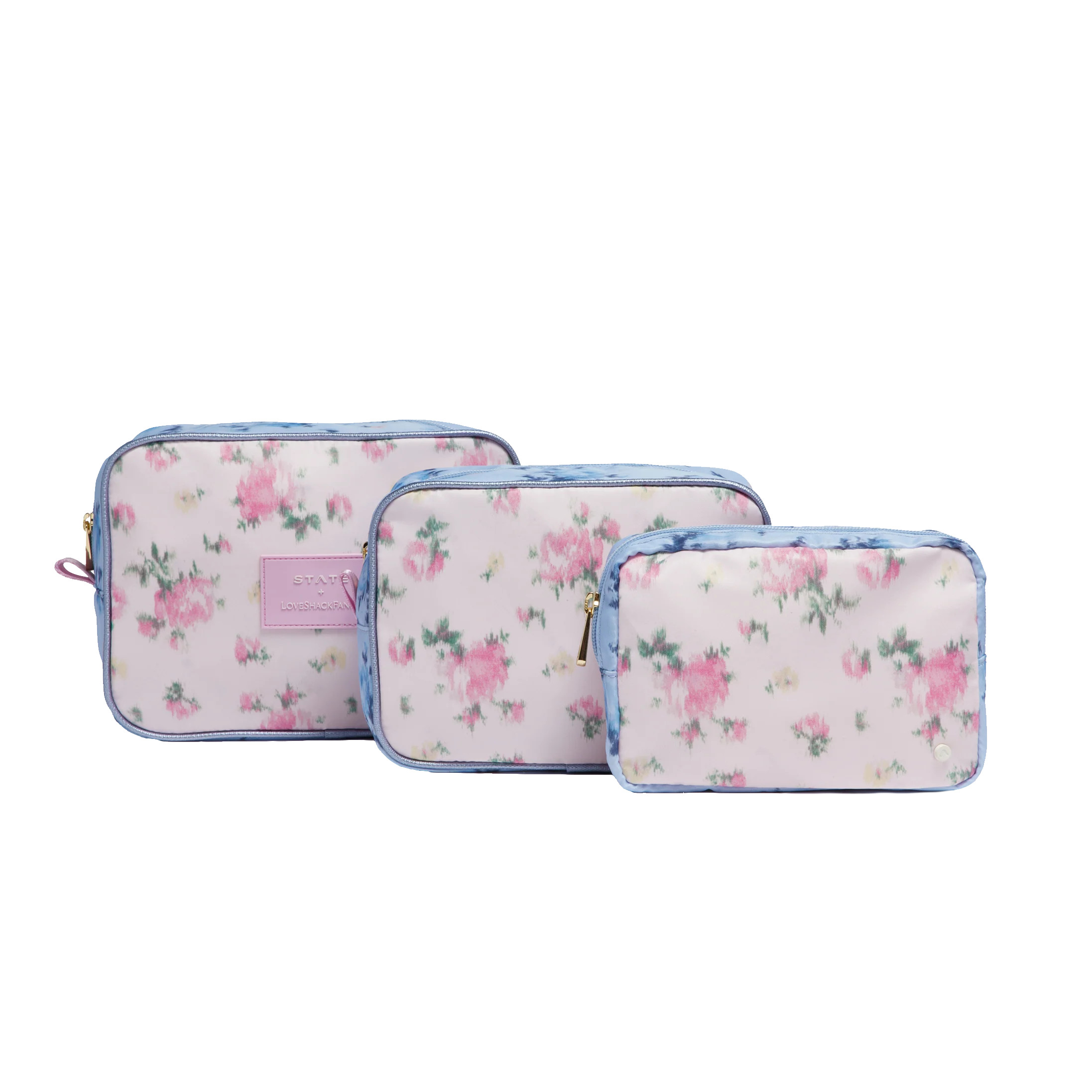 STATE Bags | LoveShackFancy Travel Pouch Set Polyester Canvas Ikat Rose | STATE Bags