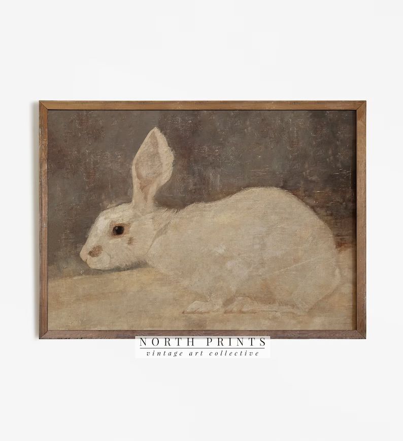 Vintage Rabbit Painting  Neutral Country Nursery Wall Art  | Etsy | Etsy (US)