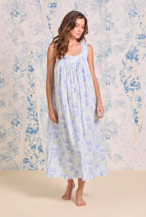 The "Eileen" Aqua Bloom Cotton Lawn Ballet Nightgown | Eileen West