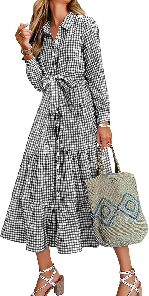 Caracilia Women Long Sleeve Striped Flowy Maxi Dress | Amazon (US)