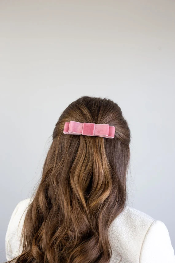 Blush Pink Velvet Hair Bow French Barrette  Grace & Grandeur | Etsy | Etsy (US)