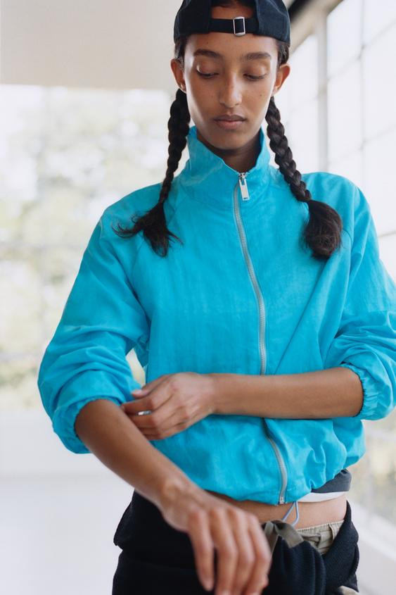 Zara - Technical Fabric Zip Jacket - Turquoise - S - Woman | Zara US