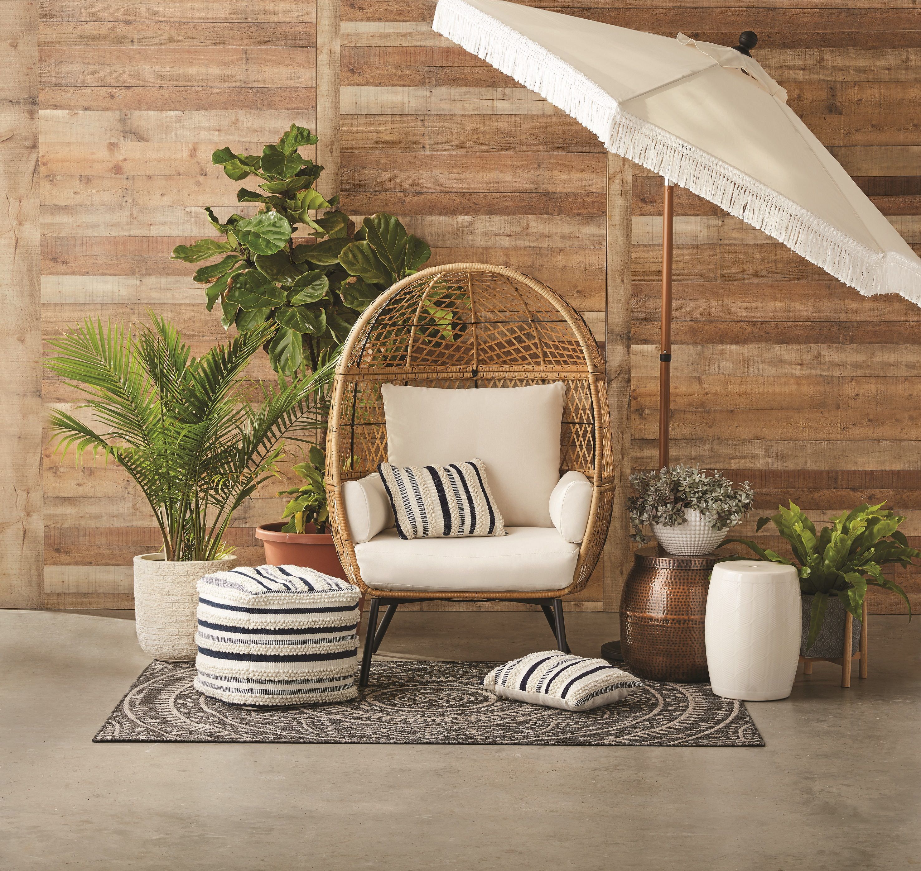 Better Homes & Gardens Ventura Boho Stationary Outdoor Wicker Egg Chair | Walmart (US)
