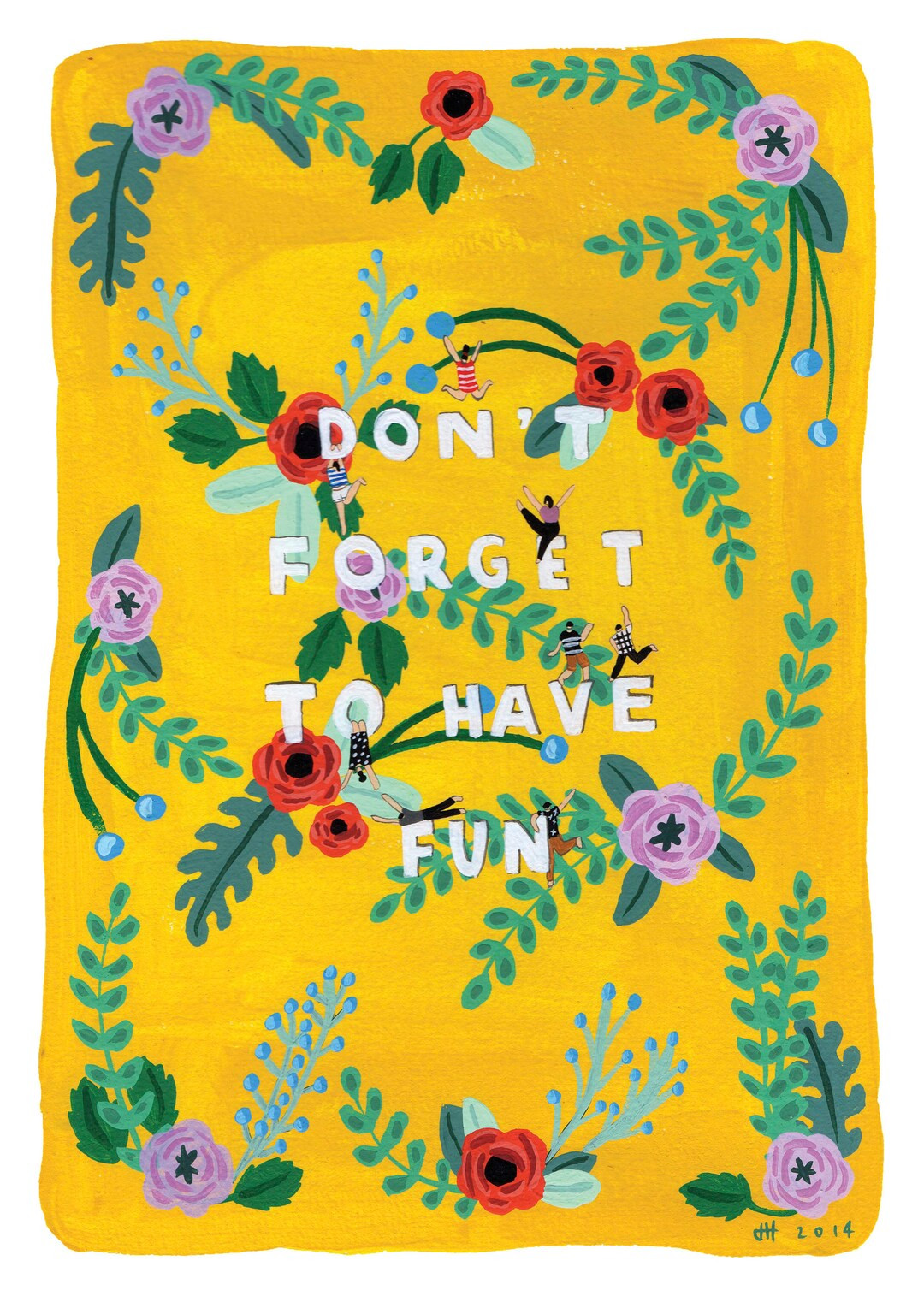 Art Print of Original Painting "yellow Floral" by Helo Birdie - Whimsical Art - Vintage Poster - ... | Etsy (US)