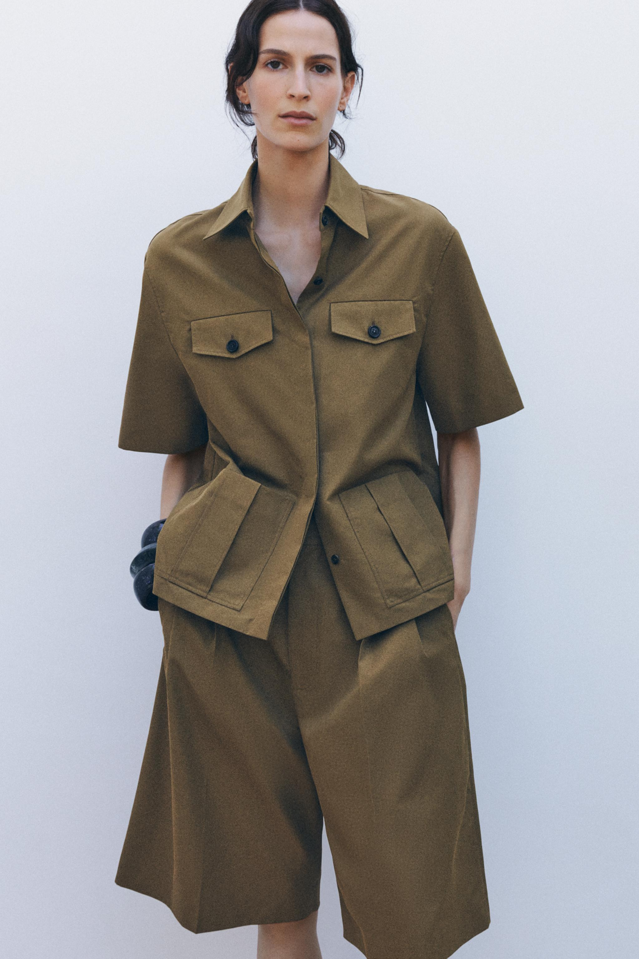 ZW COLLECTION COTTON PLEATED SHORTS | Zara US