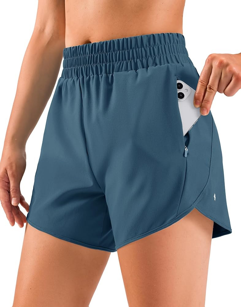 Soothfeel Women's 5" Running Athletic Shorts with Zipper Pockets Quick Dry High Waisted Workout S... | Amazon (US)