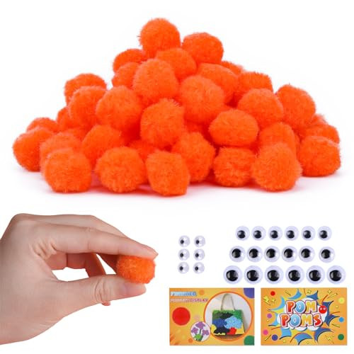 LOKUNN 1 Inch Pom Poms, Orange Pom Poms for Arts and Craft, Soft and Fluffy Pom Pom Balls with Self-Adhesive Eyes, Pompoms for DIY Art Creative Crafts | Amazon (US)