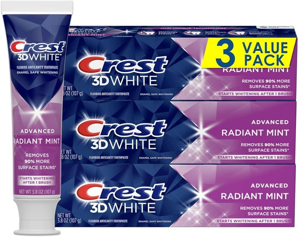 Crest 3D White Toothpaste Radiant Mint, 3.8 Oz (Pack of 3) | Amazon (US)