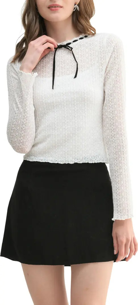 Contrast Bow Detail Pointelle Top | Nordstrom