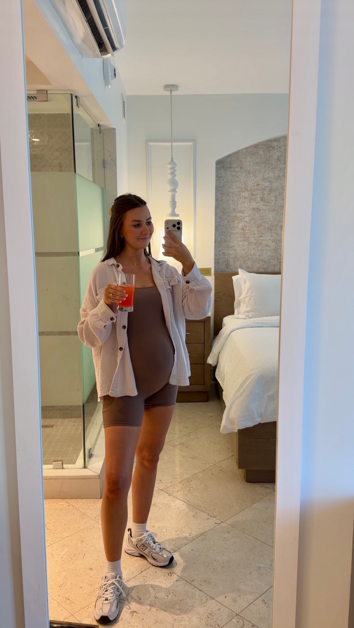 Pregnancy travel outfit, what I’m wearing at 26 weeks pregnant🤍 bump friendly romper, pregnancy outfit that’s comfy and cute 

#LTKootd #LTKTravel #LTKBump