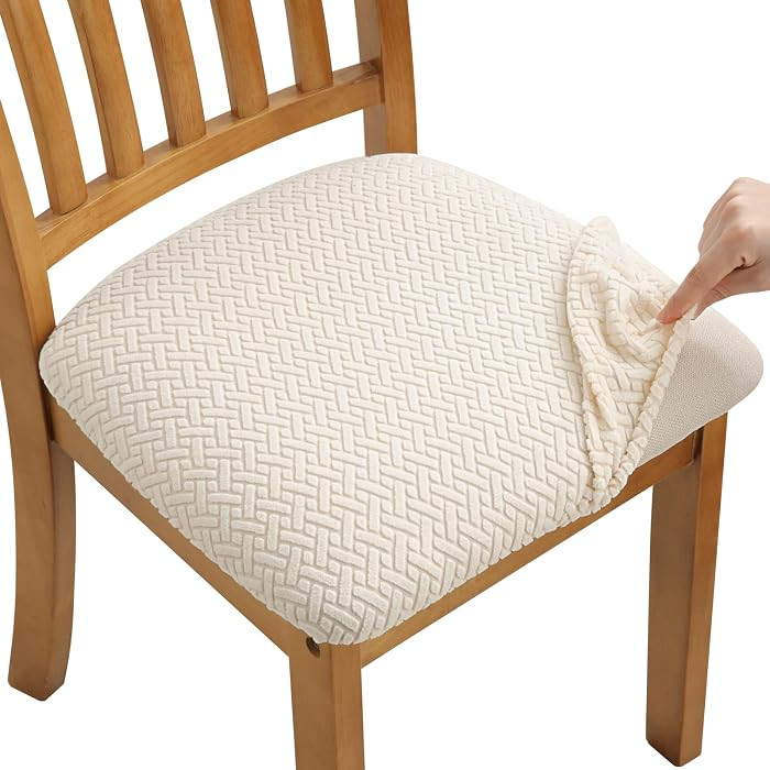 Fuloon Stretch Seat Cushion Covers 4 PCS, Washable Chair Seat Slipcover Chair Cover Dining Room for Hotel, Ceremony, Banquet Wedding Party (Beige, 4) | Amazon (US)