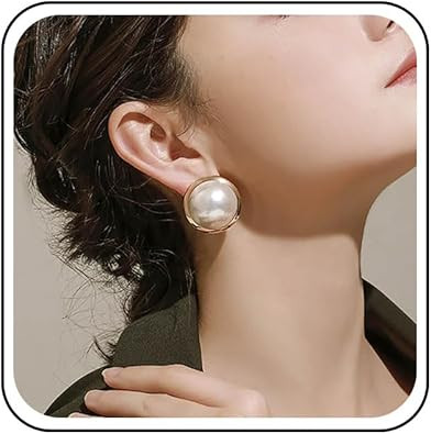 Boho Large Pearl Earrings Gold Pearl Stud Earrings Big Round Pearl Earrings Freshwater Pearl Brid... | Amazon (US)