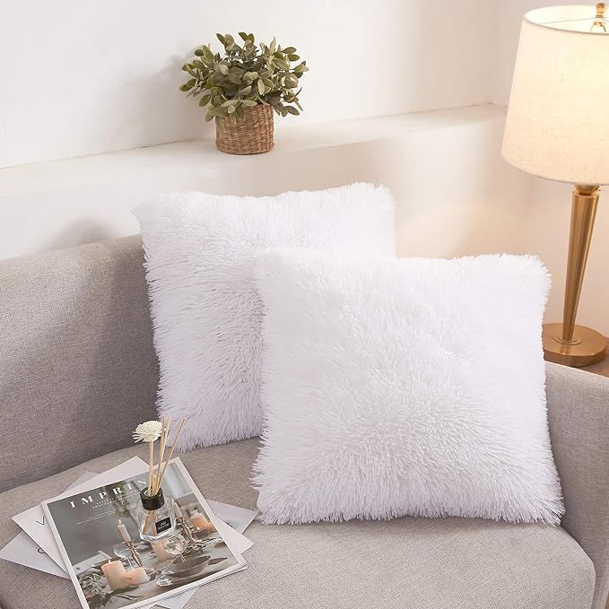 XeGe Faux Fur Throw Pillow Covers, Shaggy Fluffy Cushion Covers, Plush Furry Pillow Cases, Fuzzy ... | Amazon (US)
