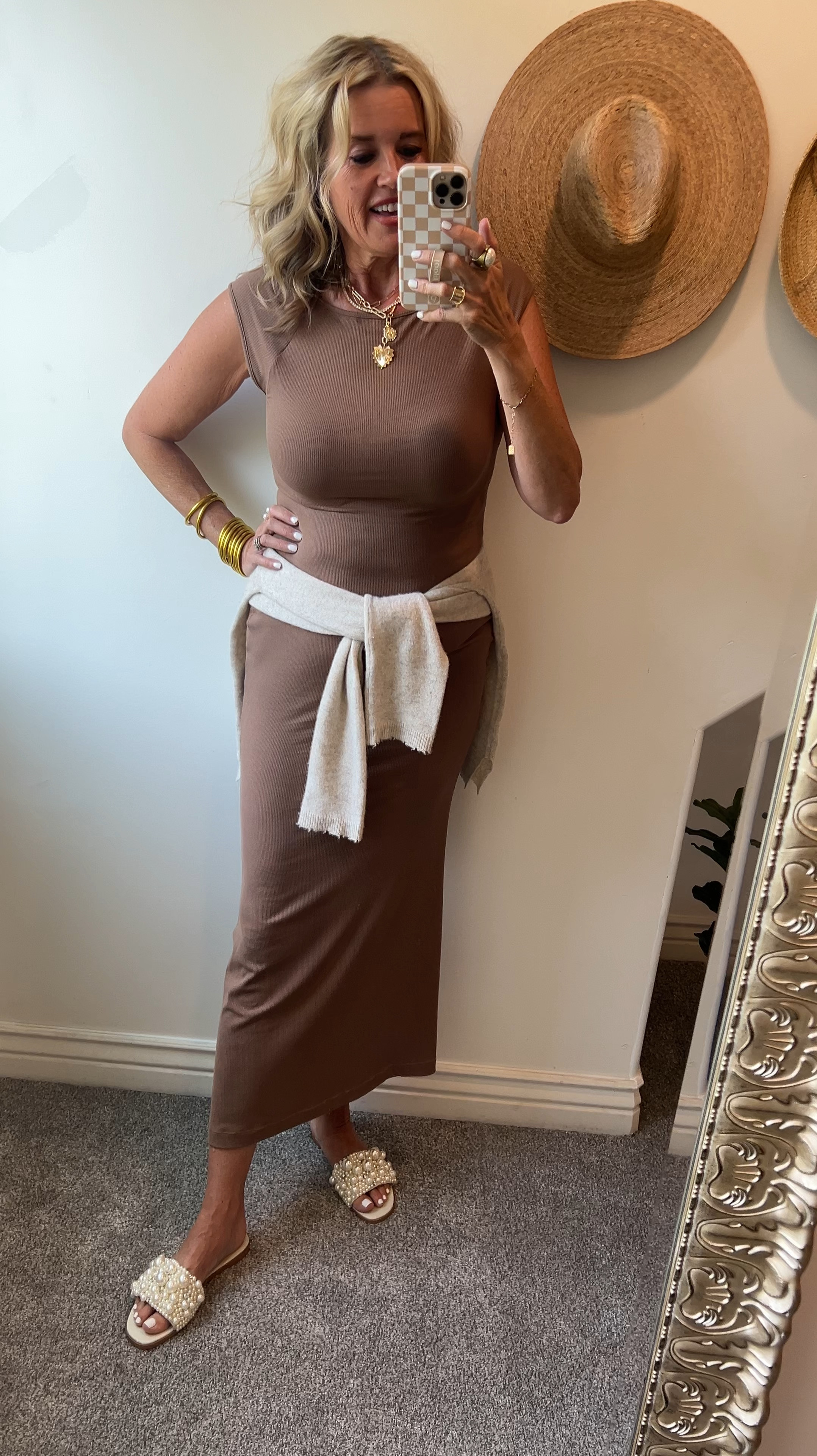 #ootd

Amazon find
Pumiey new cap sleeve maxi dress, body con, so flattering and easy to wear and style. Also so affordable tts

Cashmere sweater by contest of London tts 

Steve Madden pearl embellishment slides

Amazon heart charm necklace designer inspired

Accessories concierge rhinestone necklace 

Budha girl bangles 

#LTKStyleTip #LTKFindsUnder50 #LTKOver40