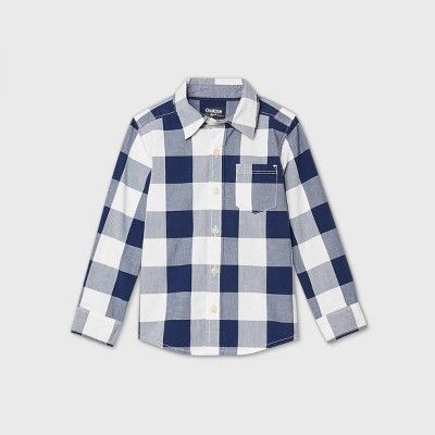 OshKosh B'gosh Toddler Boys' Long Sleeve Plaid Woven Button-Down Shirt - Navy | Target