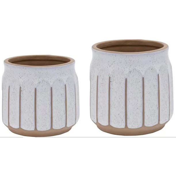 Better Homes & Gardens Assorted Round White and Brown Ceramic Plant Planters (2 Pack) | Walmart (US)