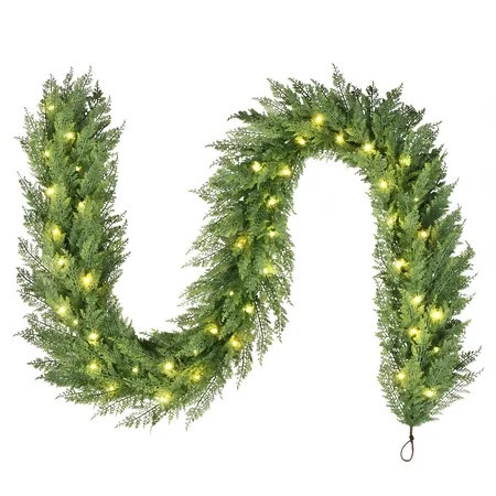 My Texas House Cypress Pre-Lit Warm White LED Artificial Christmas Garland, Green, 9' | Walmart (US)
