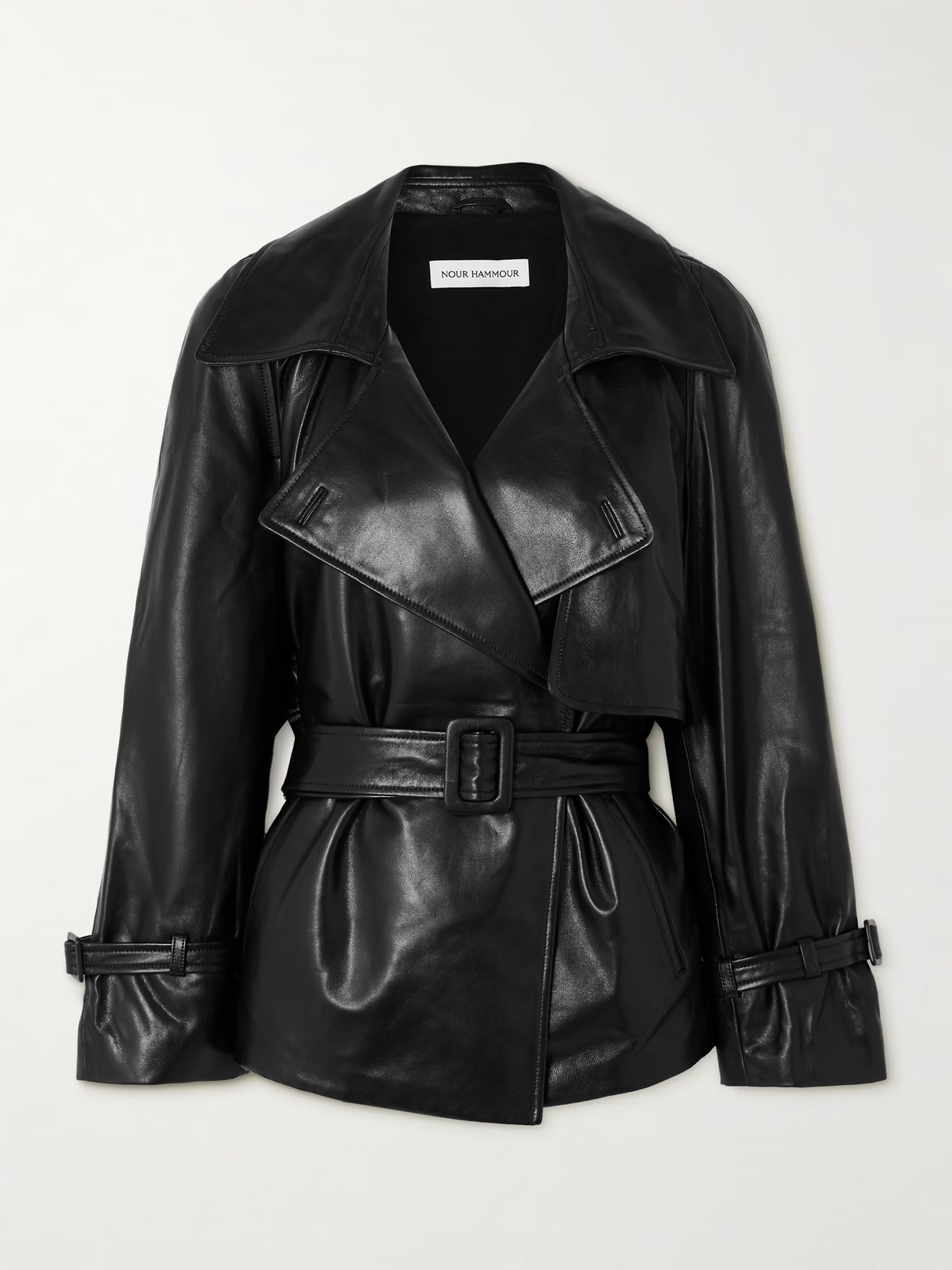 Nour Hammour - Brea Oversized Belted Leather Jacket - Black | NET-A-PORTER (US)