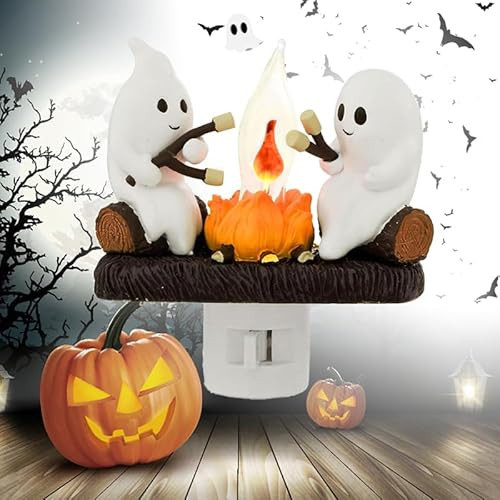 Ghost Campfire Flickering Night Light-Ghosts Campfire Flicker Flame Halloween Nightlight,Halloween Nightlight Indoor Decorations, 3D LED Small Electric Faux Campfire Night Light(1pcs) | Amazon (US)