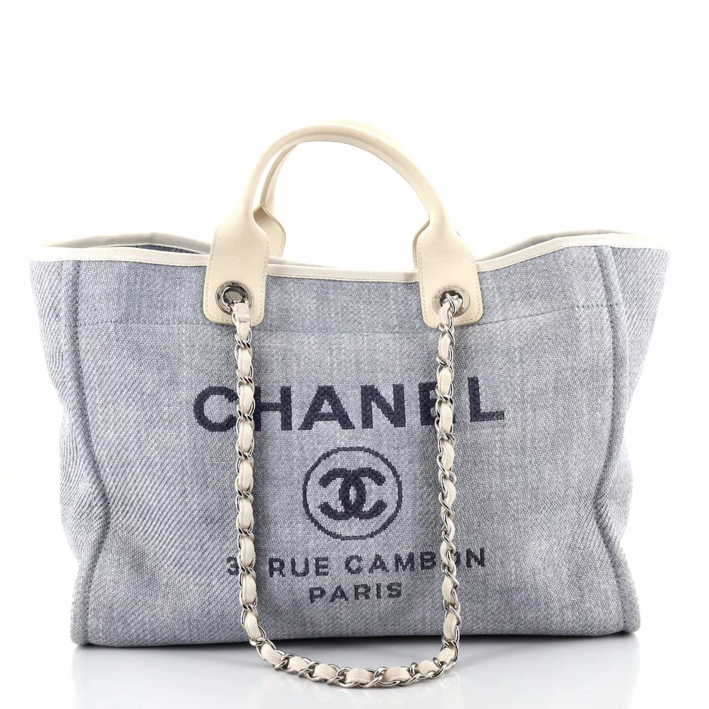 Chanel Deauville Tote Raffia Medium Blue 1177111 | Rebag