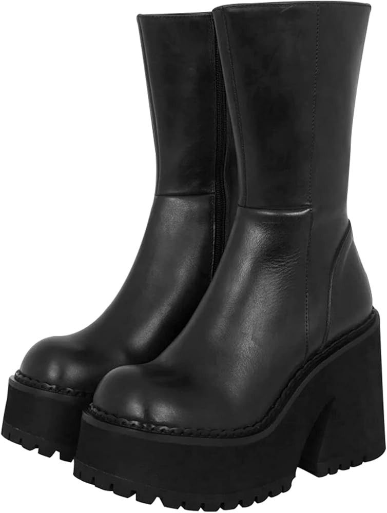 AMINUGAL Womens Wedge Heel Ankle Boots Platform Zipper Punk Motorcycle Booties Chunky Block High ... | Amazon (US)