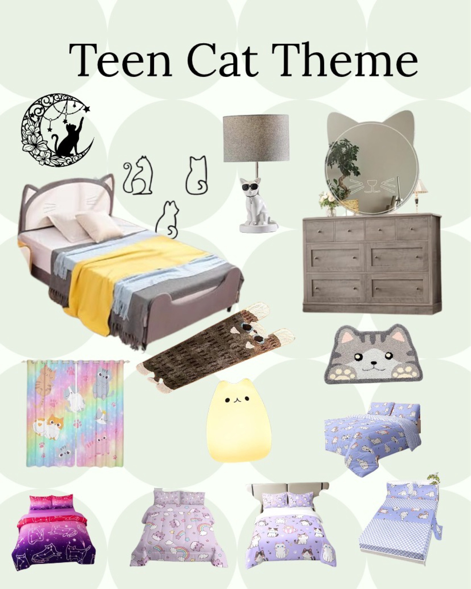 When your tween or teen asks for cats you can give them CATS! This adorable cat themed room can be adjusted for any color palette simply by changing the bedding or curtains. The rugs and mirrors are my favorite touches!

#LTKStyleTip #LTKOver40 #LTKHome