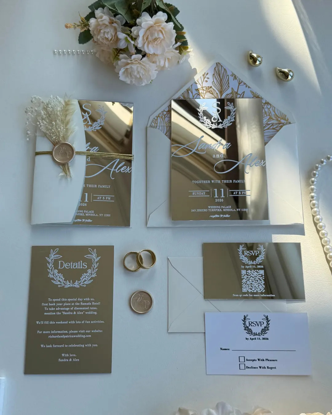 Silver Mirror Acrylic Wedding Invitation Suite with RSVP Card: Cream Envelopes, Wedding Details C... | Etsy (Global)