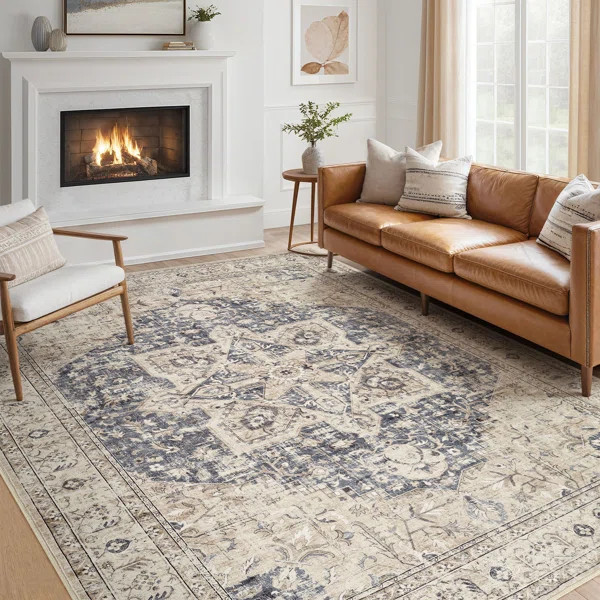 Adona Soft Washable Oriental Vintage Floral Distressed Large Carpet - Fade Stain Resistant Non Sl... | Wayfair North America