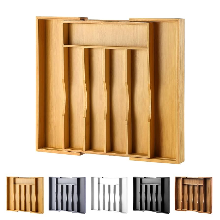 Expandable Bamboo Kitchen Drawer Organizer for Cutlery and Utensils, Adjustable Bamboo Wood Cutle... | Amazon (US)