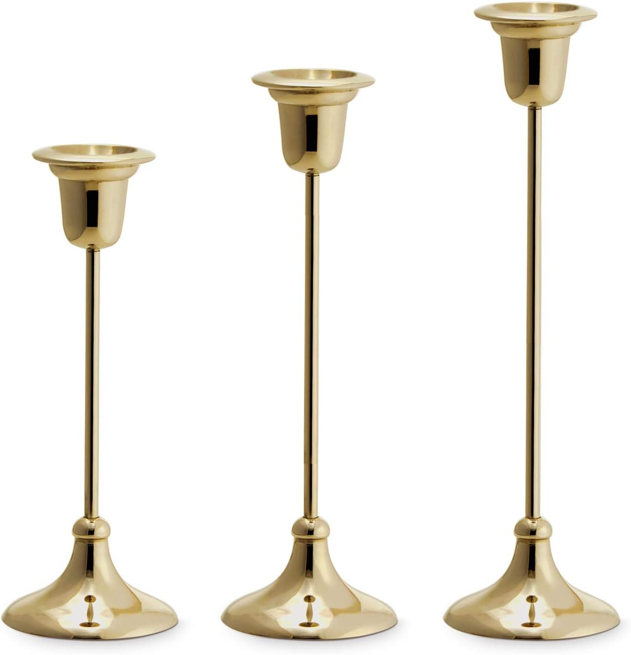 LampLust Taper Candle Holder, Set of 3 - Tall Metal Candlesticks, Brass Finish, Modern Slim Stem ... | Amazon (US)